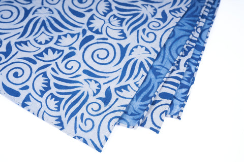 Blue White Motif Block Print Neckerchief