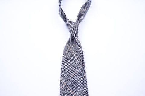 3 1/2" x 57" - Grey-Orange Glencheck Cashmere Silk (OOS)
