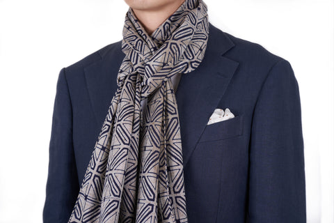 Scarf: Tan-Navy Geo