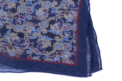 Navy Paisley Linen Silk