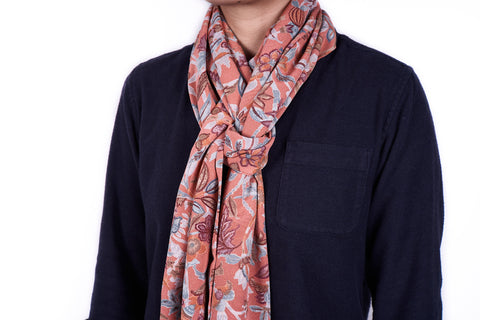 Scarf: Salmon Blue Flowers