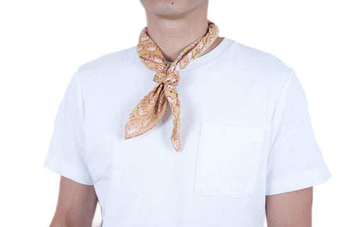 Pale Yellow Elephants Block Print Neckerchief