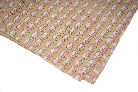 Pale Yellow Elephants Block Print Neckerchief