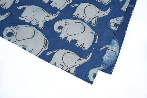 Blue Elephants Block Print Neckerchief (last piece)