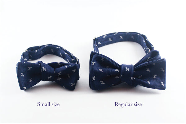 Chocolate-Blue Flowers Silk Linen Bow Tie