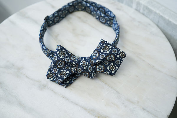 Blue-Brown Large Motifs Silk Linen Bow Tie (only 1 piece in each style)