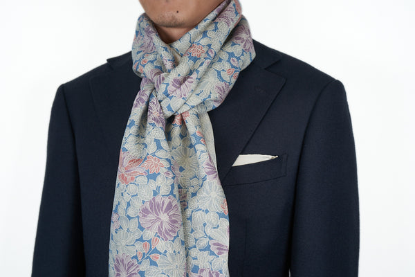 Scarf: Blue-Grey Chrysanthemums