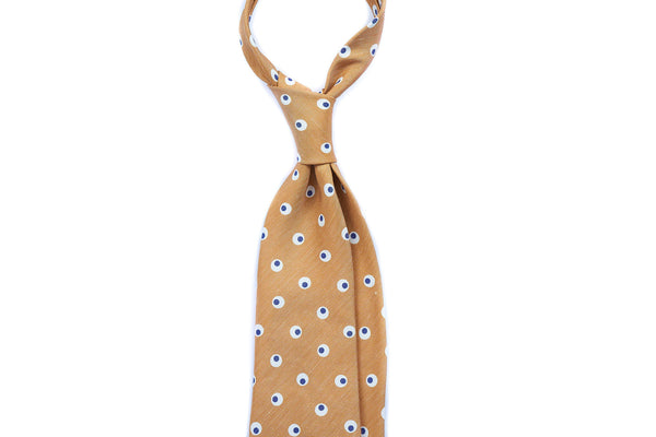 Mustard-White Circles Silk Linen