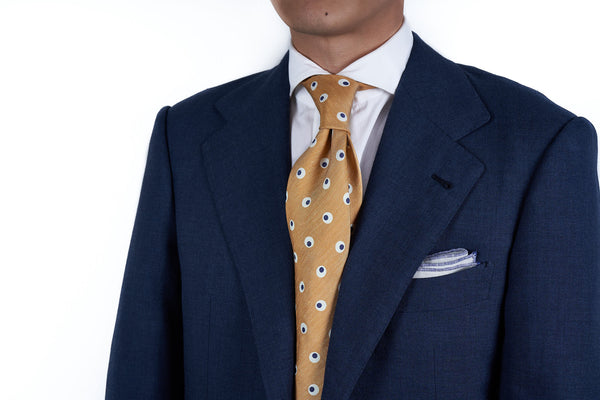 Mustard-White Circles Silk Linen