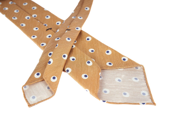 Mustard-White Circles Silk Linen
