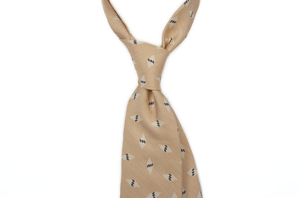 Beige with White Motif Silk Linen