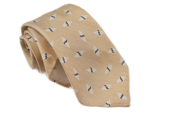 Beige with White Motif Silk Linen