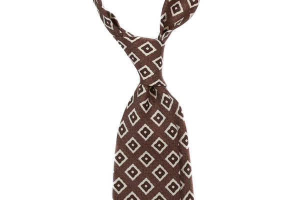 Brown with White Squares Silk Linen