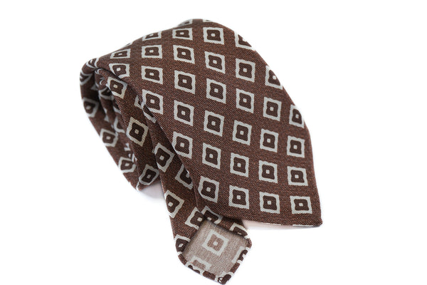 Brown with White Squares Silk Linen