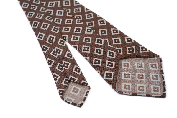 Brown with White Squares Silk Linen
