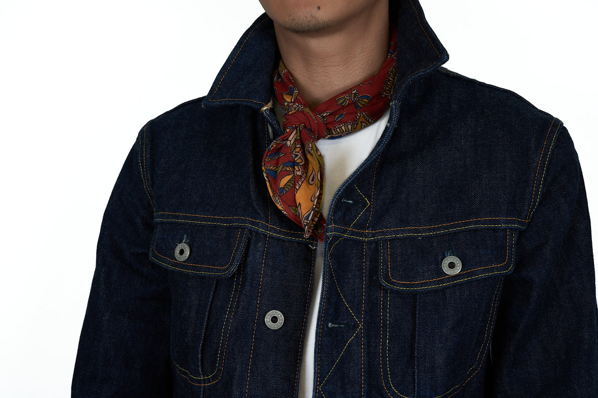 Red Peacocks Block Print Neckerchief
