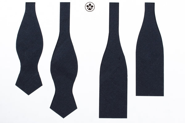 Navy Silk Linen Herringbone Bow Tie