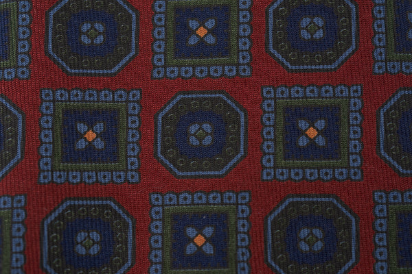 Red-Blue Square Octagon Motif Ancient Madder