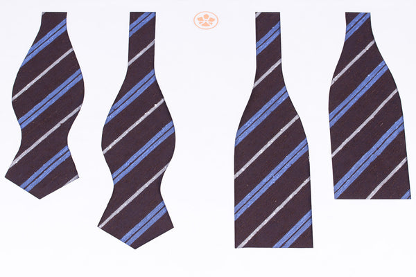 Brown-Blue Striped Shantung Bow Tie