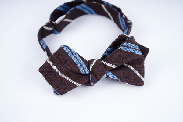 Brown-Blue Striped Shantung Bow Tie (last piece)