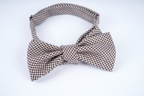 Brown-Cream Silk Houndstooth Bow Tie (last piece)