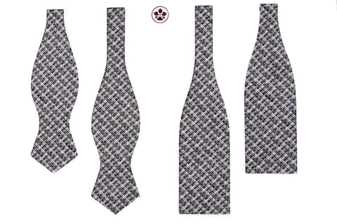 White Beige Black Fancy Weave Bow Tie