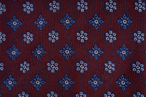 Burgundy with Blue Flowers