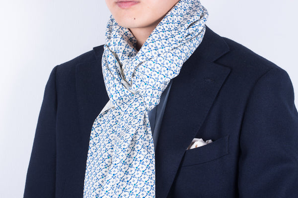 Scarf: Blue on White Flowers