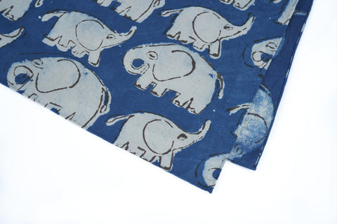 Blue Elephants Block Print Neckerchief